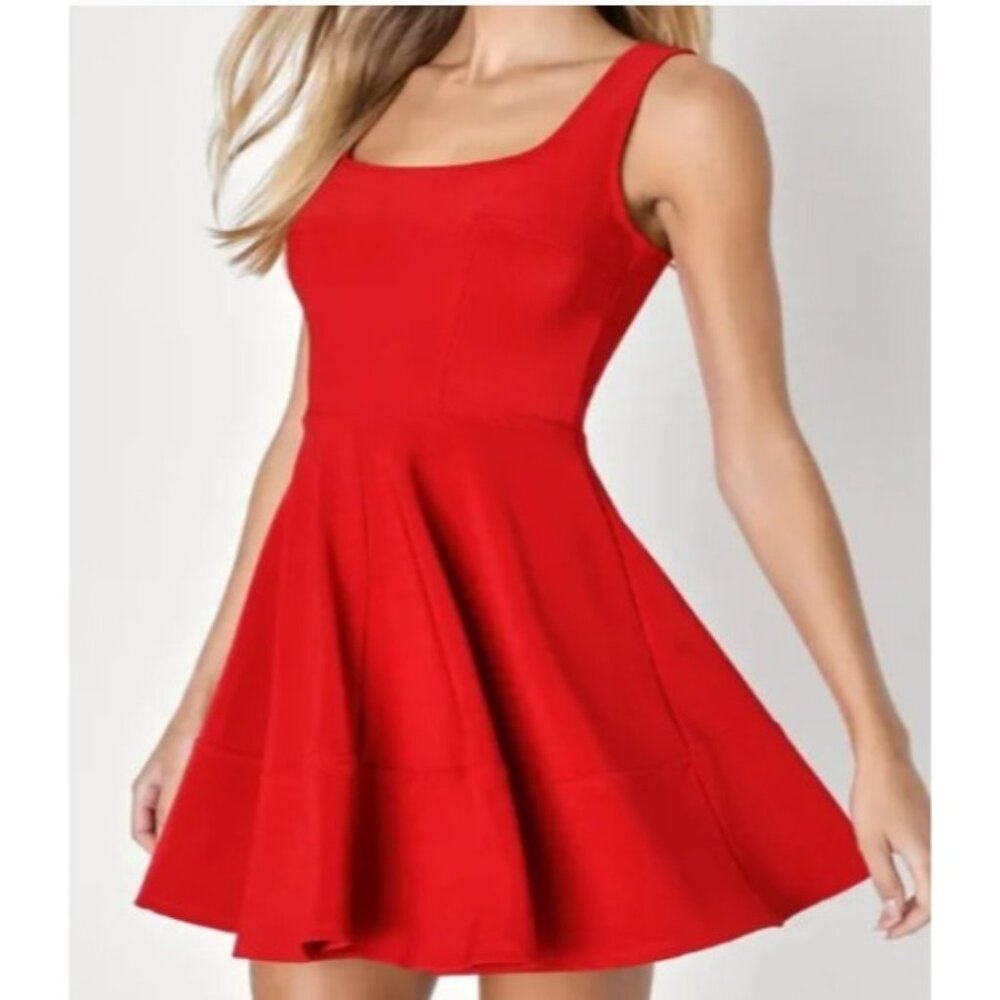 Lulus Home Before‎ Daylight Red Square Neck Sleeveless Skater Dress Size Small